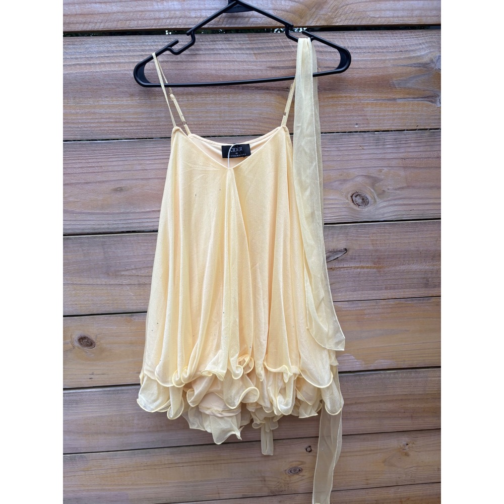 Cider Pale Yellow Chiffon Ruffle Camisole Top with Scarf Detail Fairycore XS